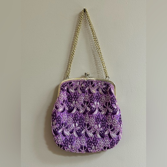 Walborg Vintage Purple Beaded & Embroidered Purse - Picture 1 of 16